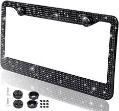 Carfanzy Shiny Bling Rhinestone License Plate Cover Frame - Classic Black Sparkly Crystal